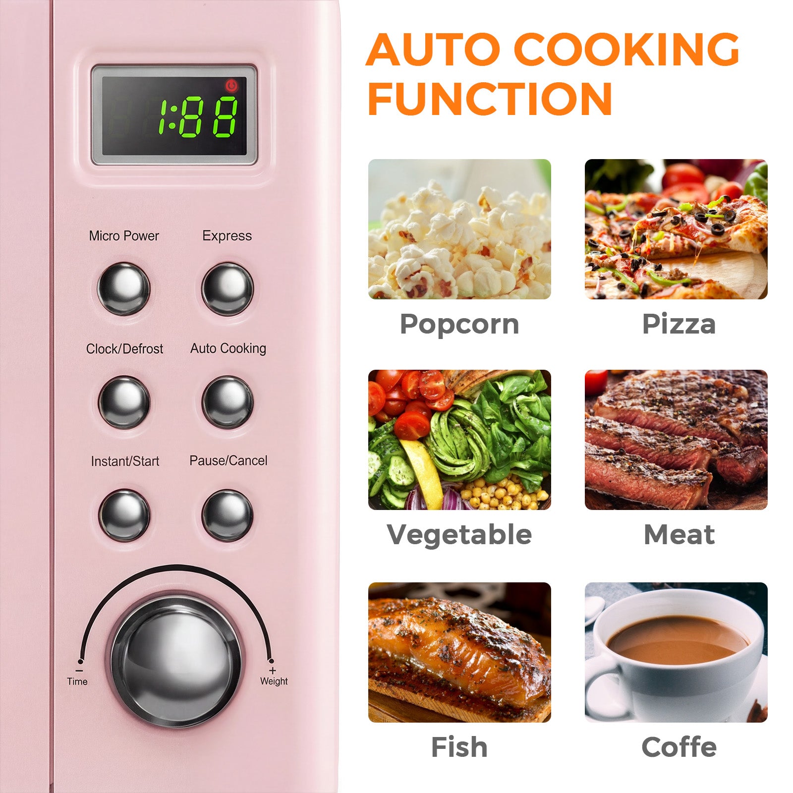 700W Retro Countertop Microwave Oven with 5 Micro Power and Auto Cooking Function, Pink Toaster Ovens at Gallery Canada