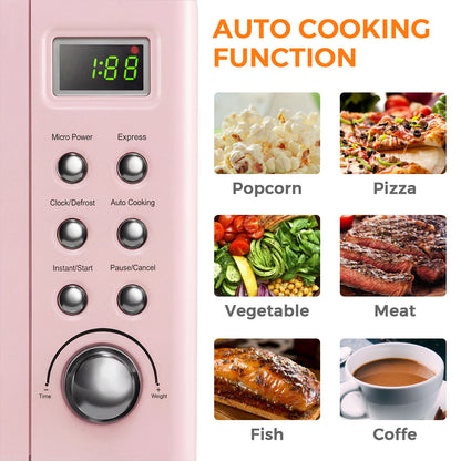 700W Retro Countertop Microwave Oven with 5 Micro Power and Auto Cooking Function, Pink Toaster Ovens at Gallery Canada