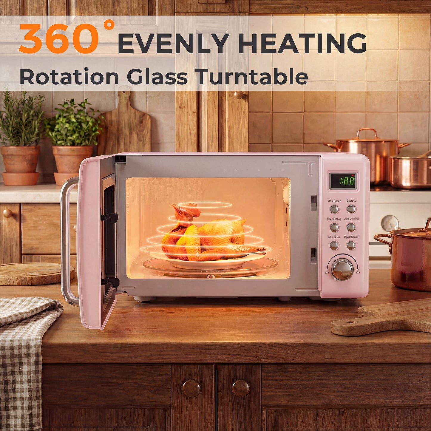 700W Retro Countertop Microwave Oven with 5 Micro Power and Auto Cooking Function, Pink Toaster Ovens at Gallery Canada