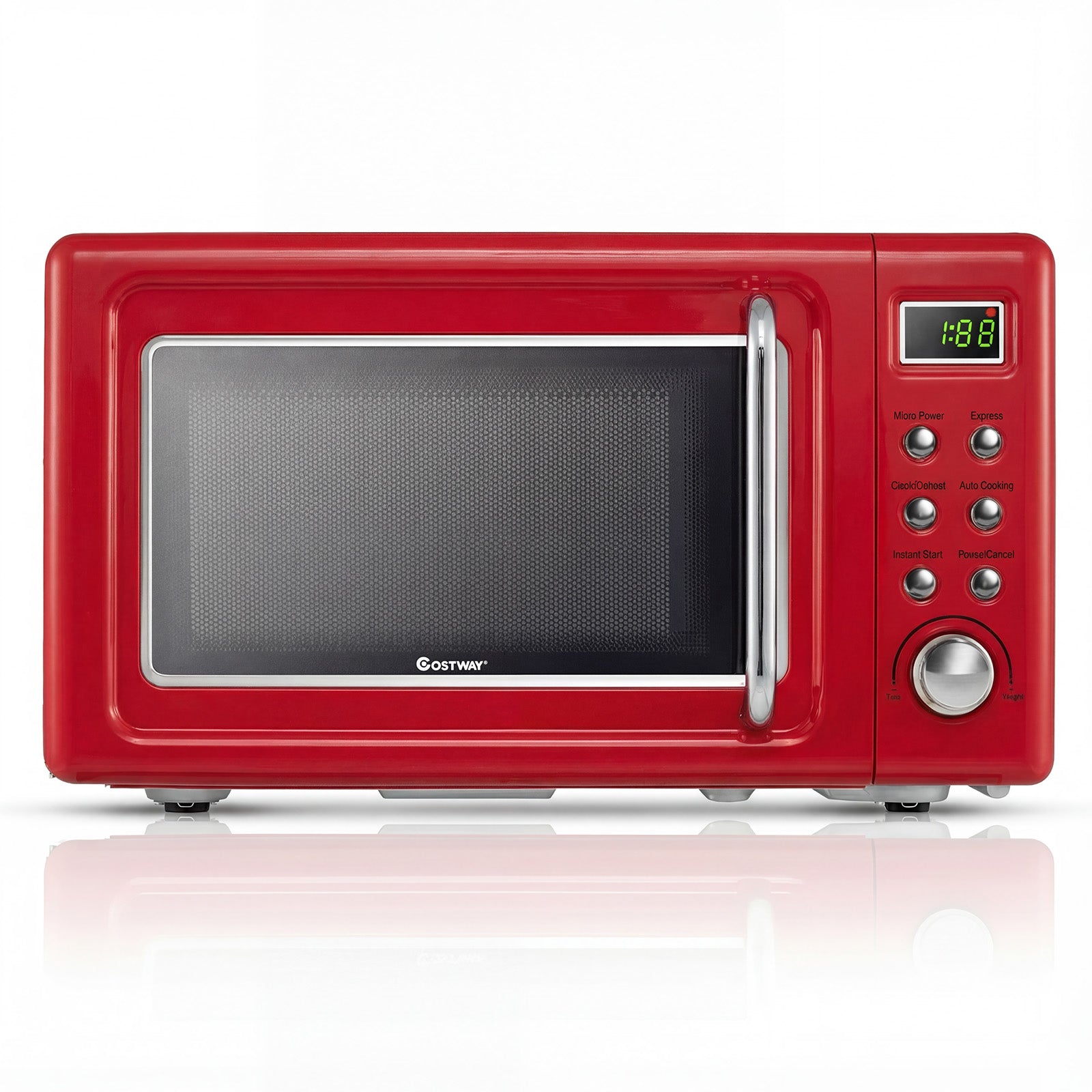 700W Retro Countertop Microwave Oven with 5 Micro Power and Auto Cooking Function-Light Red, Black & Red Toaster Ovens Black & Red at Gallery Canada