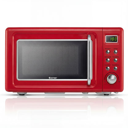 700W Retro Countertop Microwave Oven with 5 Micro Power and Auto Cooking Function-Light Red, Black & Red Toaster Ovens Black & Red at Gallery Canada