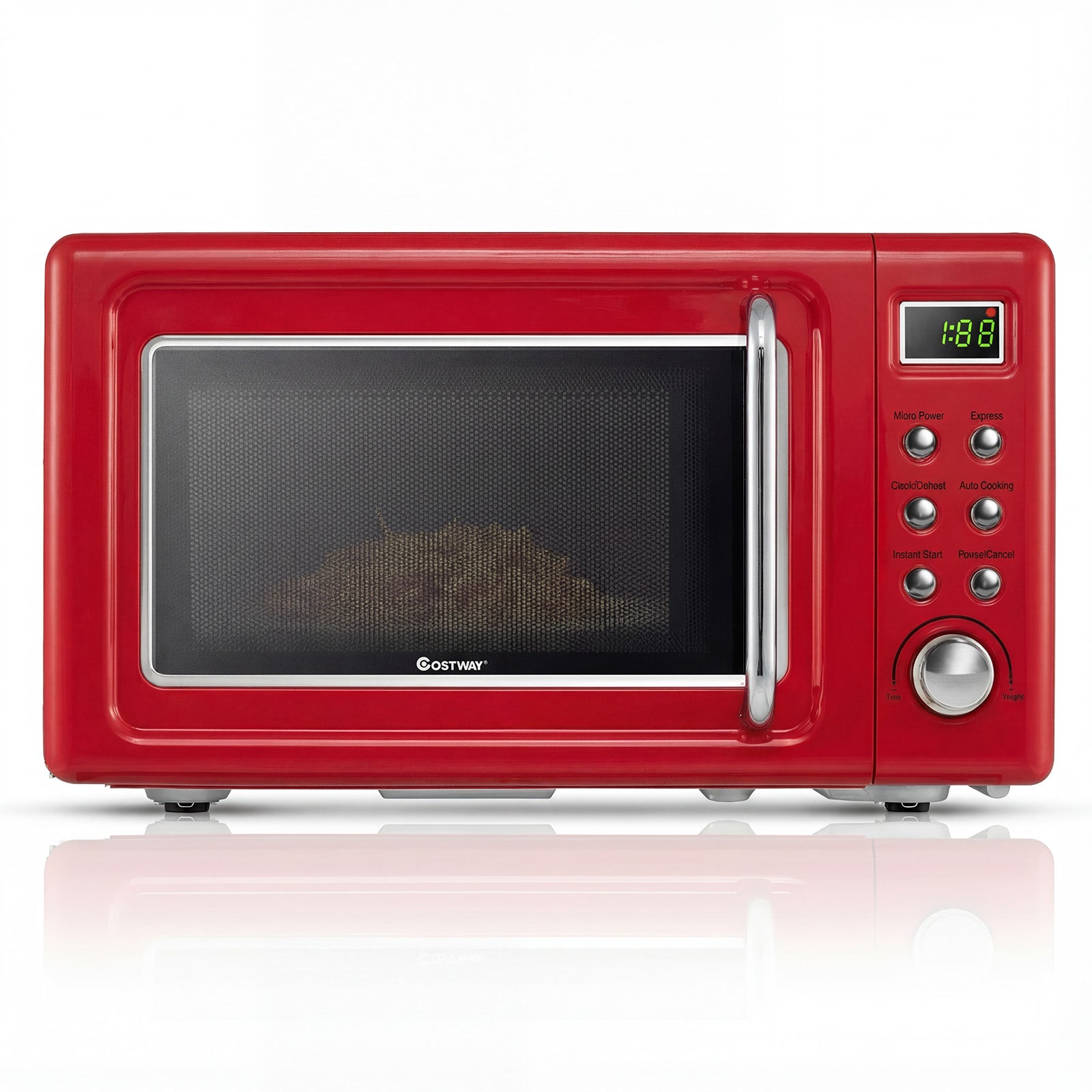 700W Retro Countertop Microwave Oven with 5 Micro Power and Auto Cooking Function-Light Red, Black & Red Toaster Ovens at Gallery Canada
