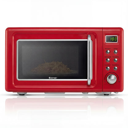 700W Retro Countertop Microwave Oven with 5 Micro Power and Auto Cooking Function-Light Red, Black & Red Toaster Ovens at Gallery Canada