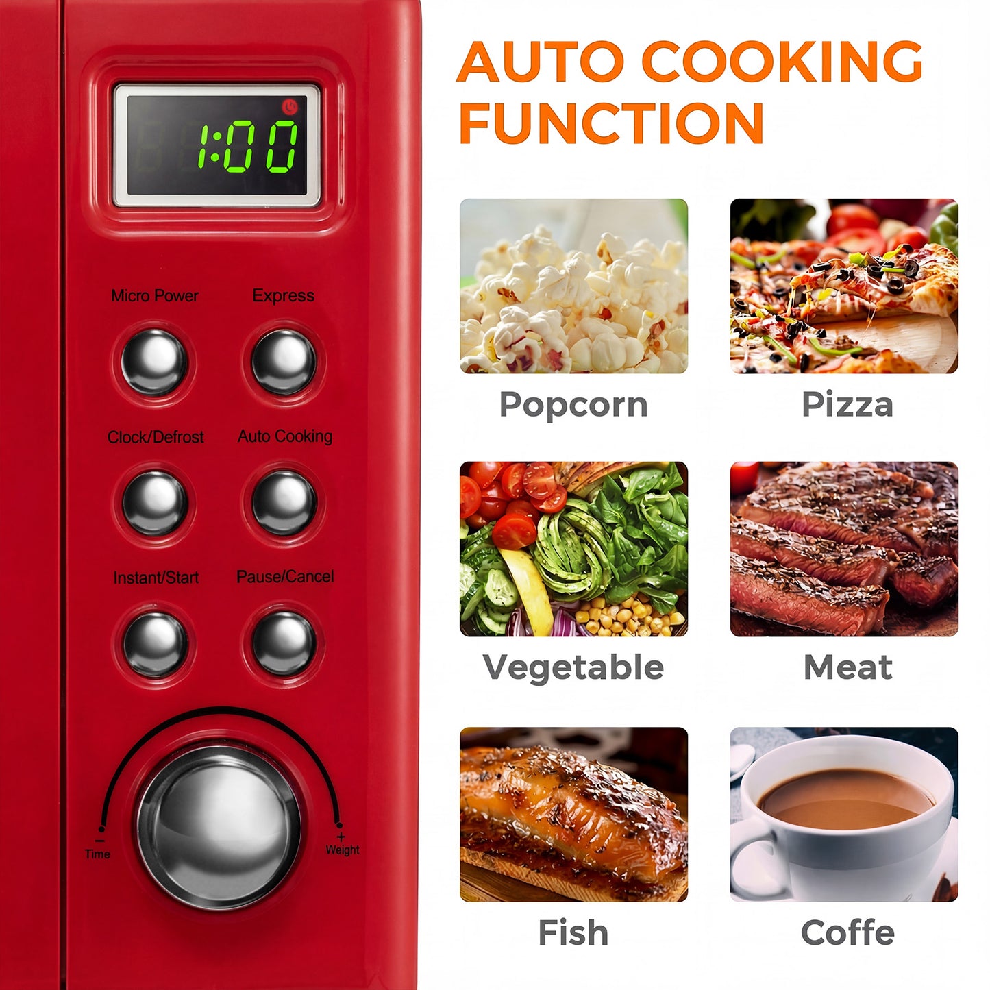 700W Retro Countertop Microwave Oven with 5 Micro Power and Auto Cooking Function-Light Red, Black & Red Toaster Ovens at Gallery Canada