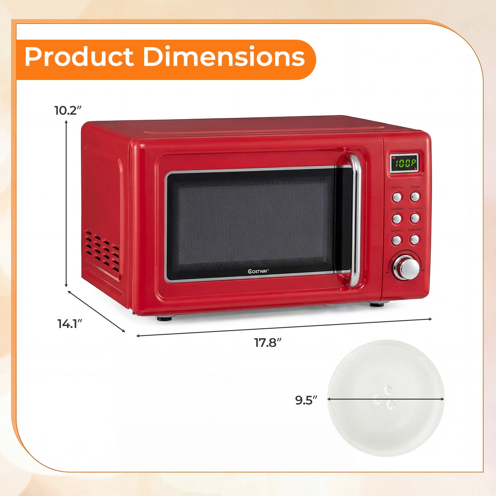 700W Retro Countertop Microwave Oven with 5 Micro Power and Auto Cooking Function-Light Red, Black & Red Toaster Ovens at Gallery Canada