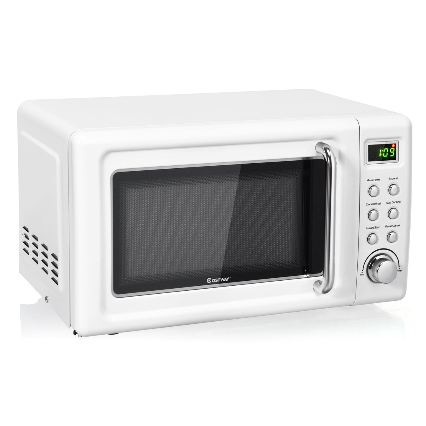 700W Retro Countertop Microwave Oven, 5 Micro Power, Auto Cooking, White Toaster Ovens White at Gallery Canada