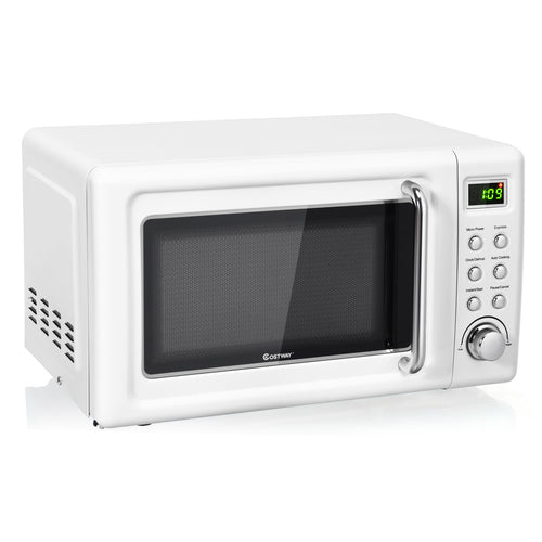 700W Retro Countertop Microwave Oven, 5 Micro Power, Auto Cooking, White