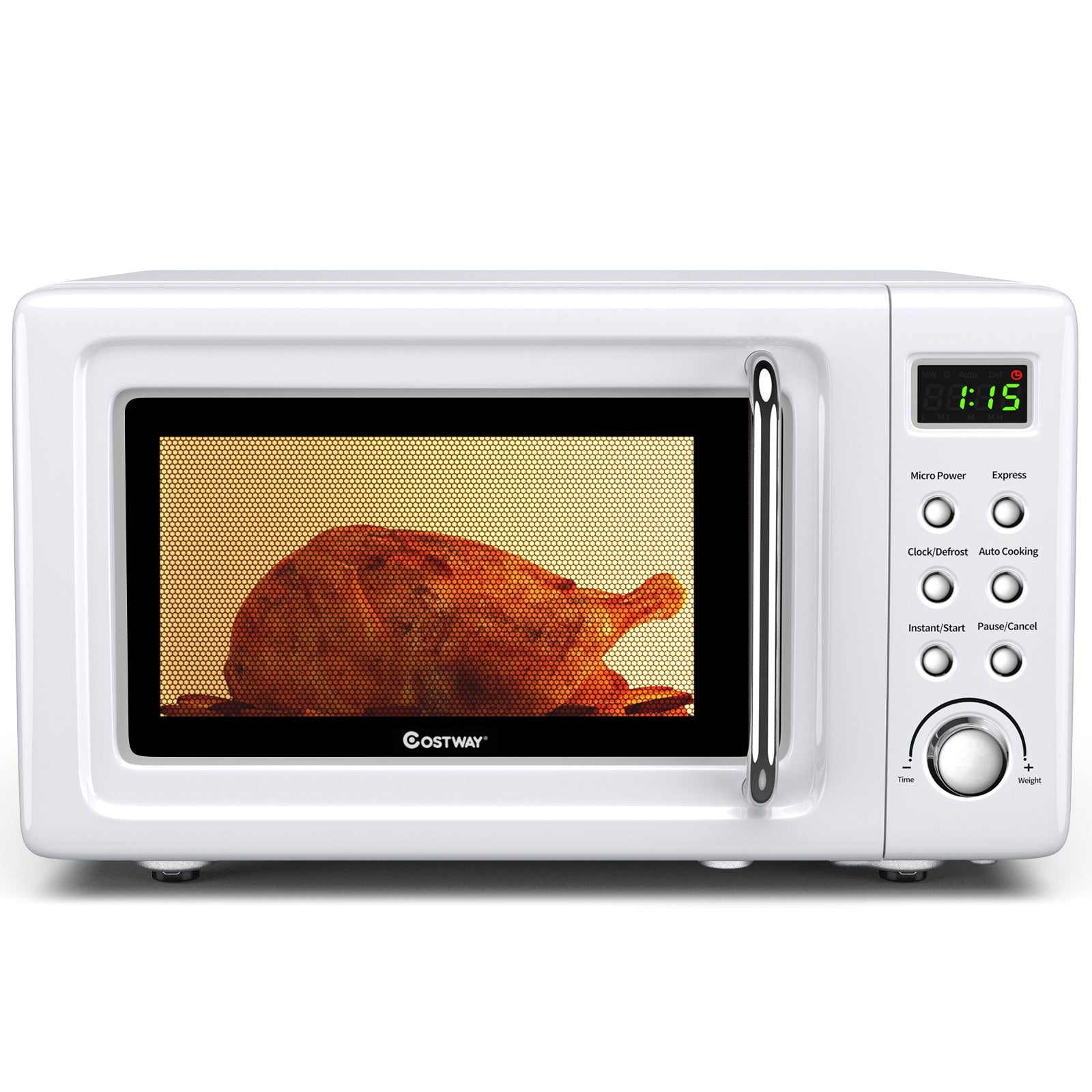 700W Retro Countertop Microwave Oven, 5 Micro Power, Auto Cooking, White Toaster Ovens at Gallery Canada