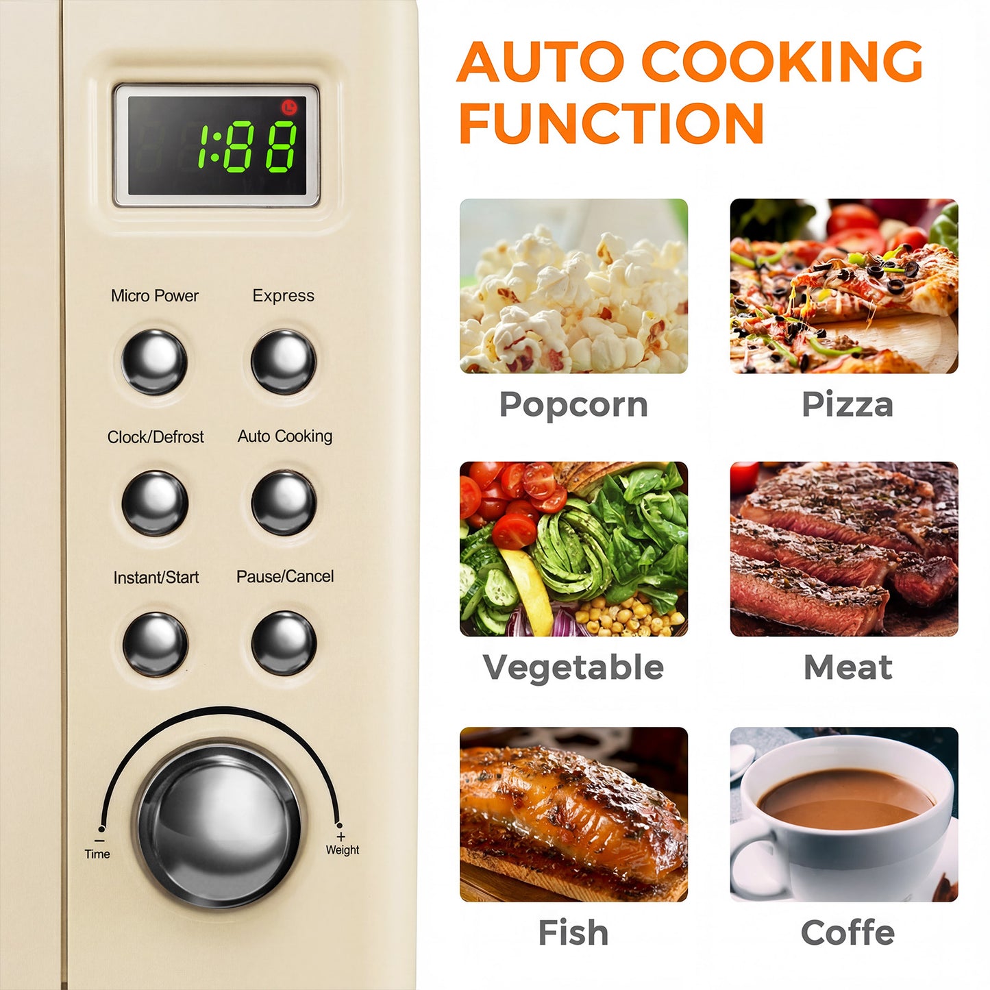 700W Retro Countertop Microwave Oven with 5 Micro Power and Auto Cooking Function, Cream White Toaster Ovens at Gallery Canada