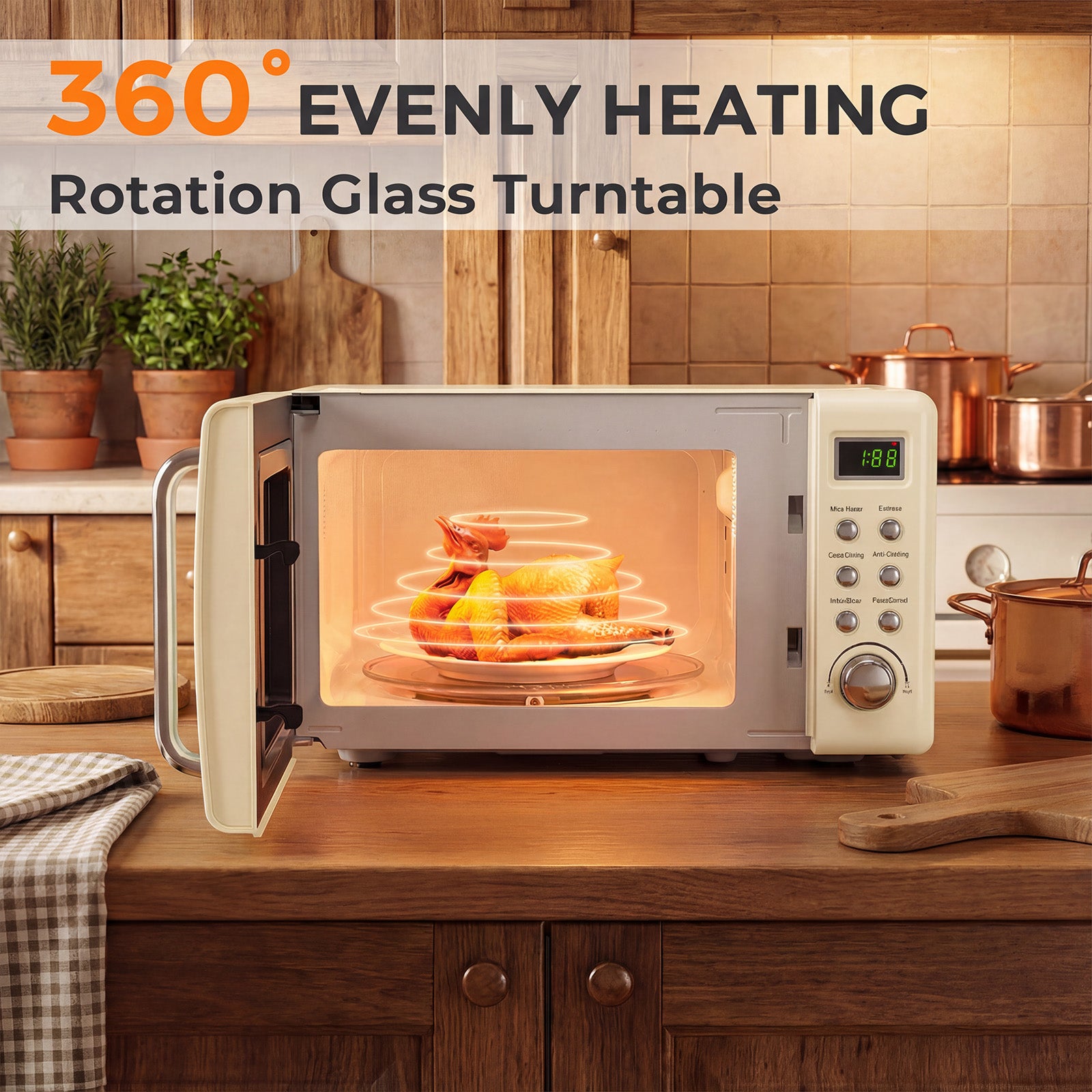 700W Retro Countertop Microwave Oven with 5 Micro Power and Auto Cooking Function, Cream White Toaster Ovens at Gallery Canada