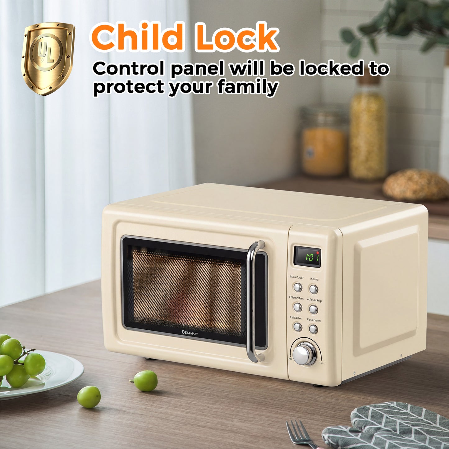 700W Retro Countertop Microwave Oven with 5 Micro Power and Auto Cooking Function, Cream White Toaster Ovens at Gallery Canada