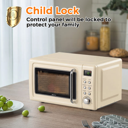 700W Retro Countertop Microwave Oven with 5 Micro Power and Auto Cooking Function, Cream White Toaster Ovens at Gallery Canada