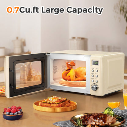 700W Retro Countertop Microwave Oven with 5 Micro Power and Auto Cooking Function, Cream White Toaster Ovens at Gallery Canada