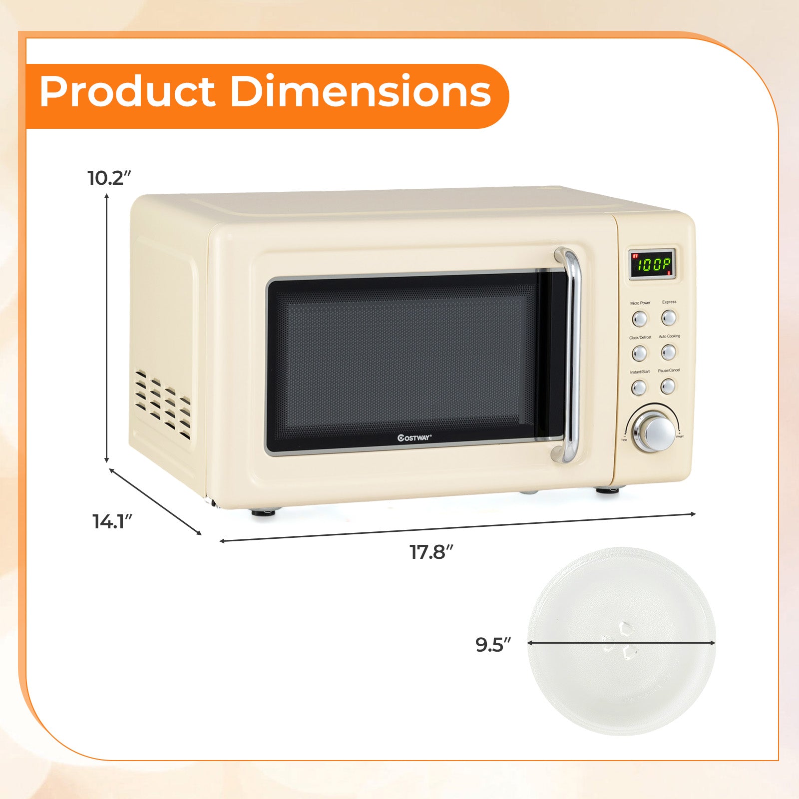 700W Retro Countertop Microwave Oven with 5 Micro Power and Auto Cooking Function, Cream White Toaster Ovens at Gallery Canada