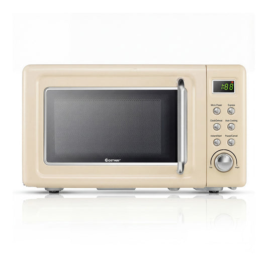 700W Retro Countertop Microwave Oven with 5 Micro Power and Auto Cooking Function, Cream White Toaster Ovens Cream White at Gallery Canada