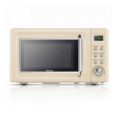 700W Retro Countertop Microwave Oven with 5 Micro Power and Auto Cooking Function, Cream White