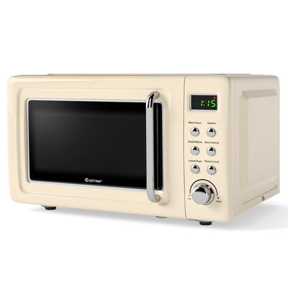 700W Retro Countertop Microwave Oven with 5 Micro Power and Auto Cooking Function, Cream White Toaster Ovens at Gallery Canada