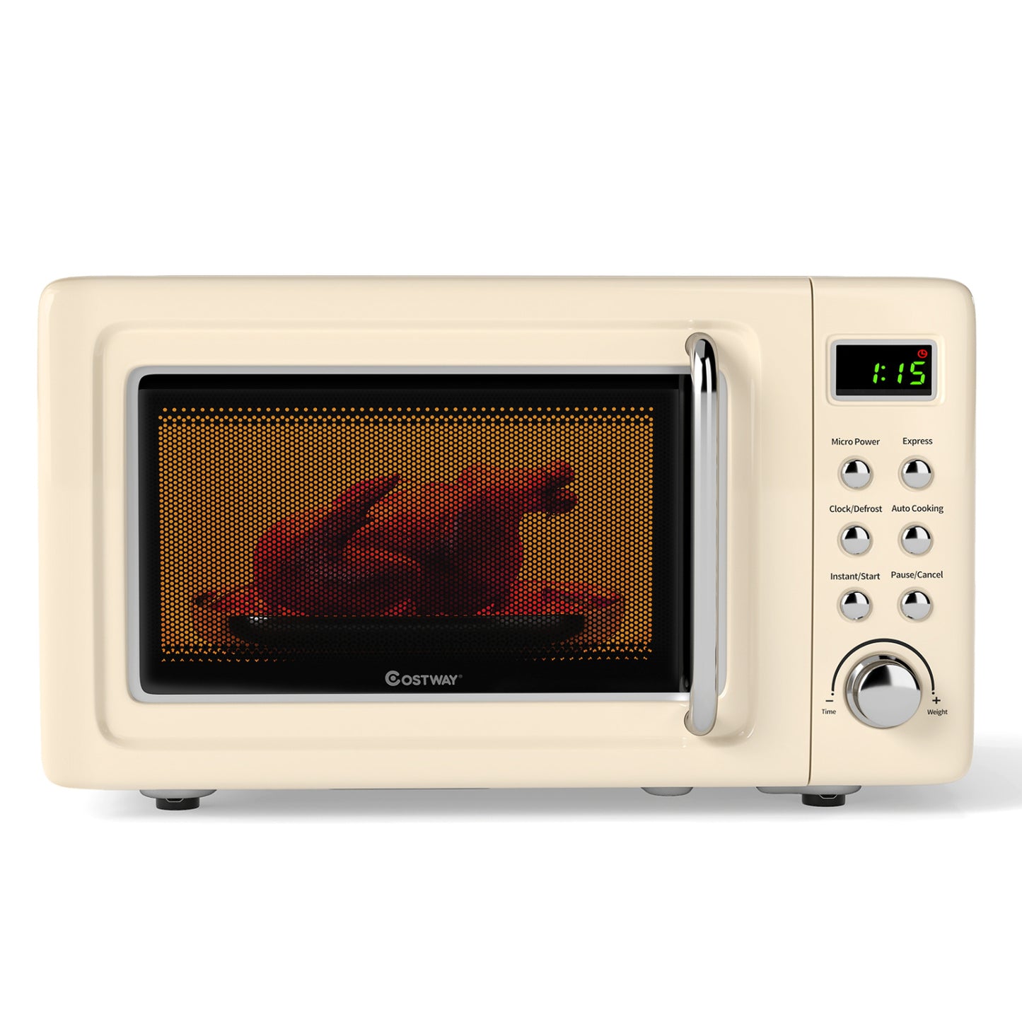 700W Retro Countertop Microwave Oven with 5 Micro Power and Auto Cooking Function, Cream White Toaster Ovens at Gallery Canada