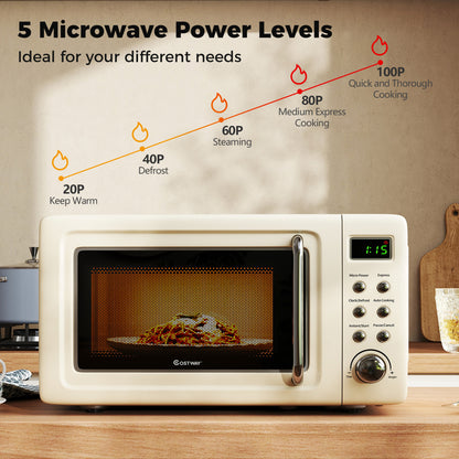700W Retro Countertop Microwave Oven with 5 Micro Power and Auto Cooking Function, Cream White Toaster Ovens at Gallery Canada