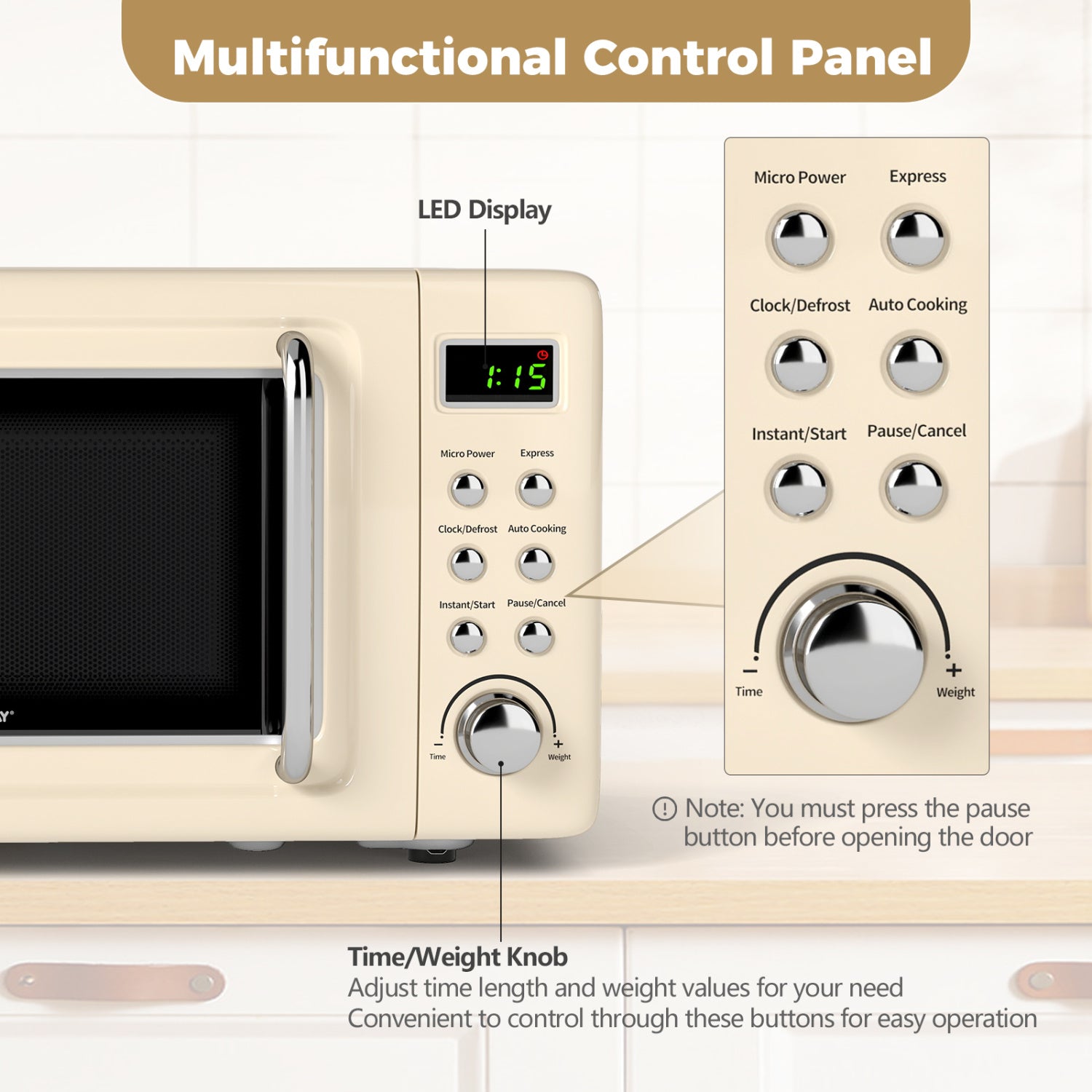 700W Retro Countertop Microwave Oven with 5 Micro Power and Auto Cooking Function, Cream White Toaster Ovens at Gallery Canada