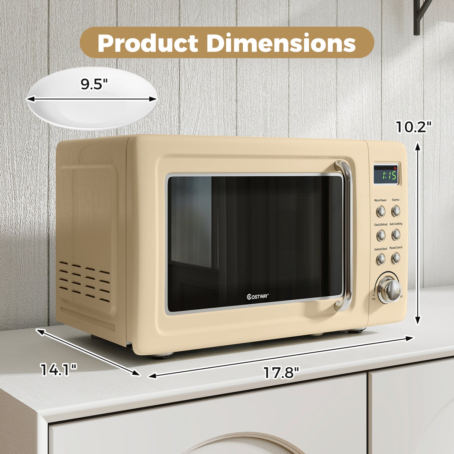 700W Retro Countertop Microwave Oven with 5 Micro Power and Auto Cooking Function, Cream White Toaster Ovens at Gallery Canada