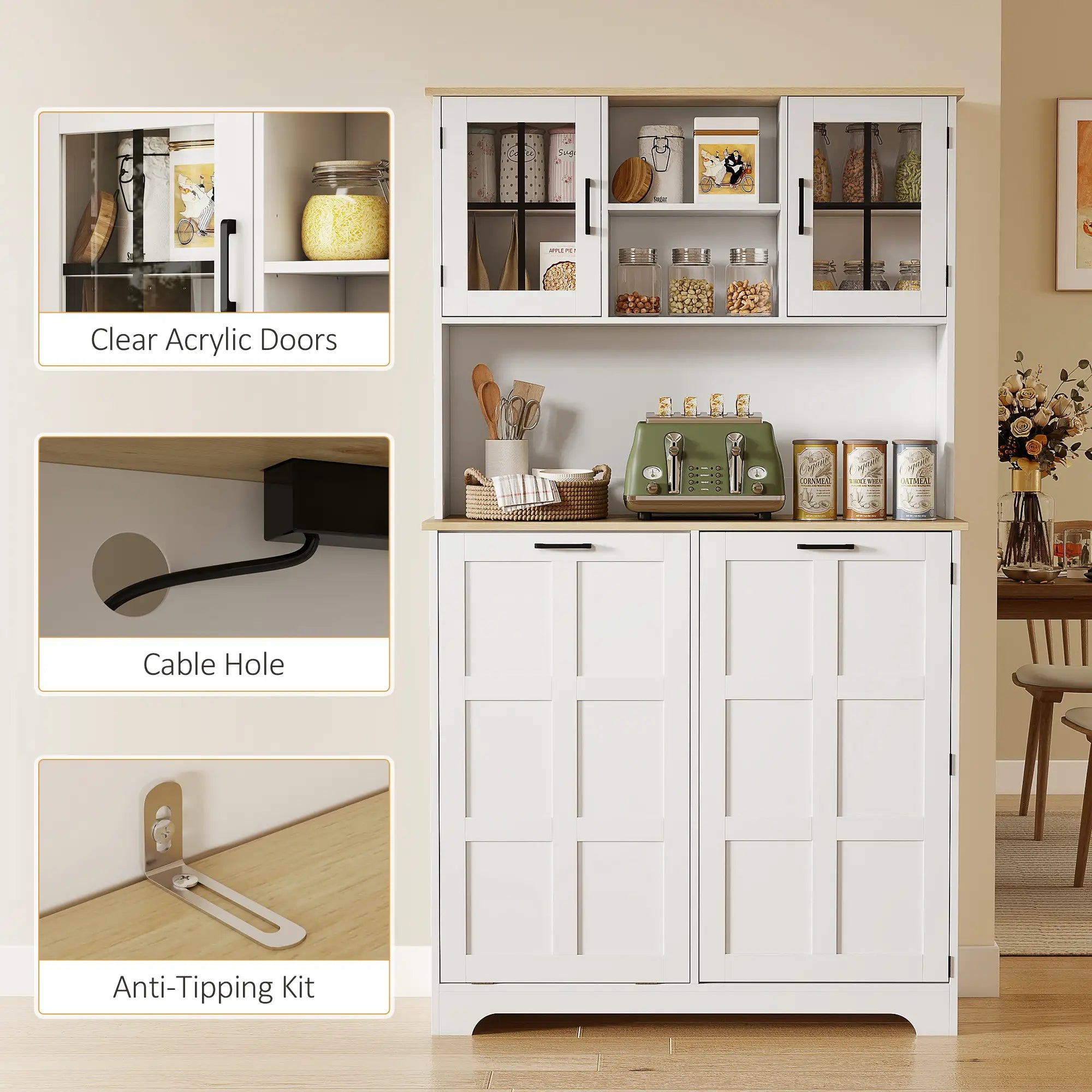 Kitchen Pantry Cabinet, 7 Gallon Trash Can, Adjustable Shelves, White Kitchen Pantry Cabinets at Gallery Canada