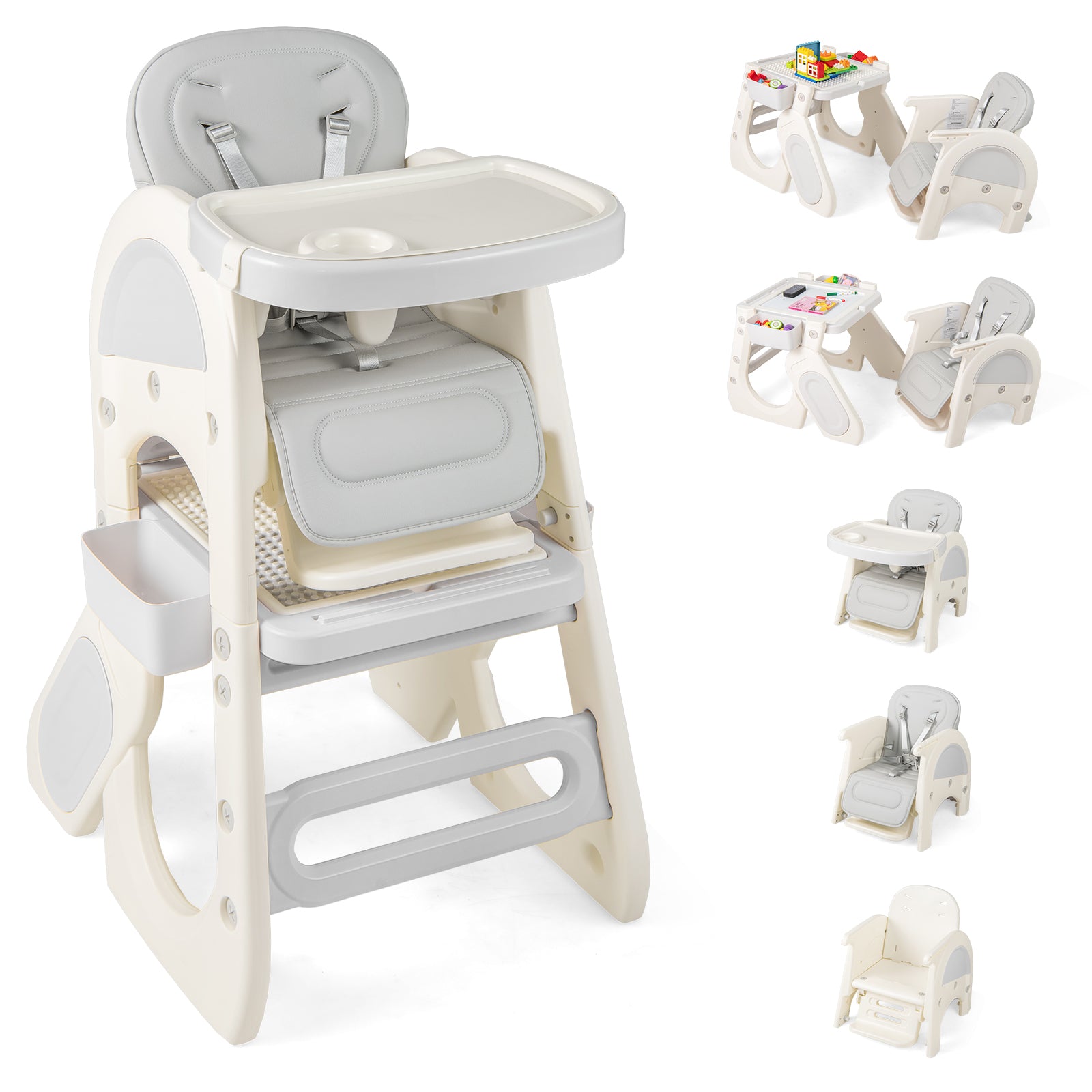 Convertible Baby High Chair with Double-layer Tray and Adjustable Backrest-Grey, Gray High Chairs at Gallery Canada