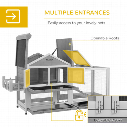 65" Wooden Rabbit Hutch, Pet Playpen with Roof, Storage Box, Grey Rabbit Hutch at Gallery Canada