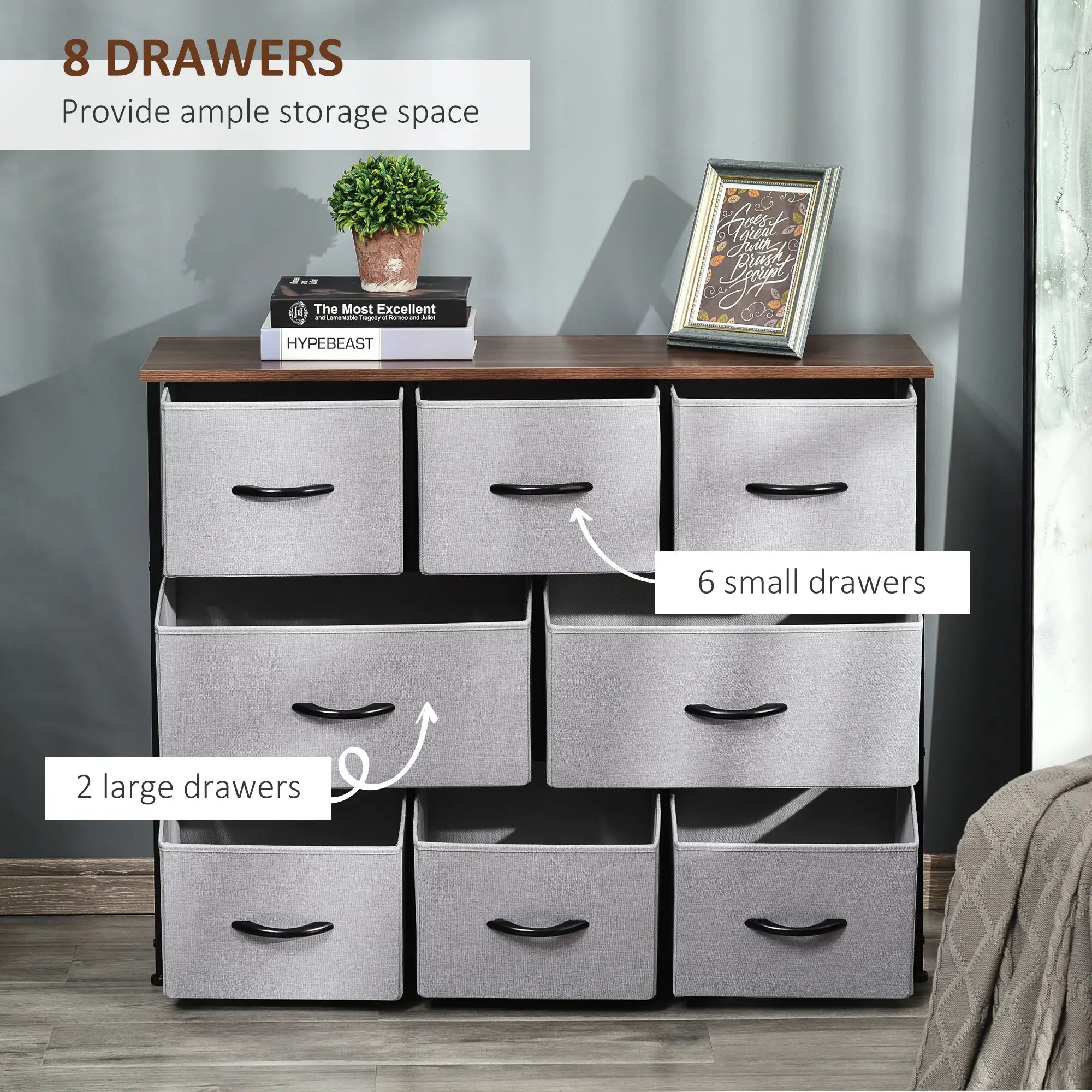 8-Drawer Dresser, 3-Tier Fabric, Steel Frame, Wooden Top, Grey Storage Cabinets at Gallery Canada