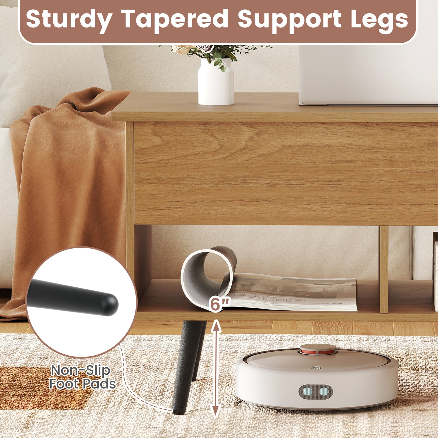 31.5 Inch Lift-Top Coffee Table with Hidden Storage and 2 Open Shelves, Natural Living Room at Gallery Canada