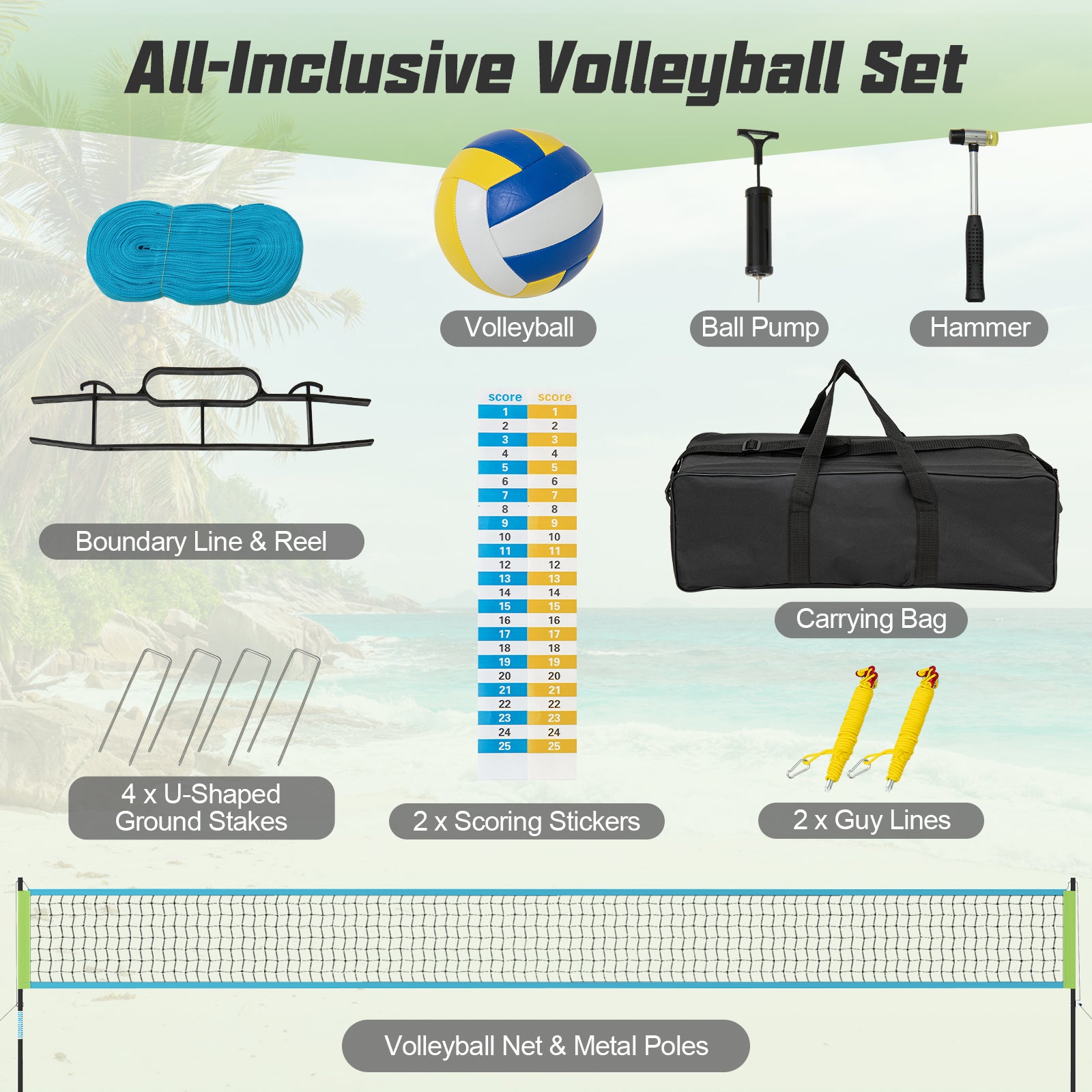 Portable Outdoor Volleyball Net Set Heavy-Duty Volleyball Net System, Green Sport Equipments at Gallery Canada