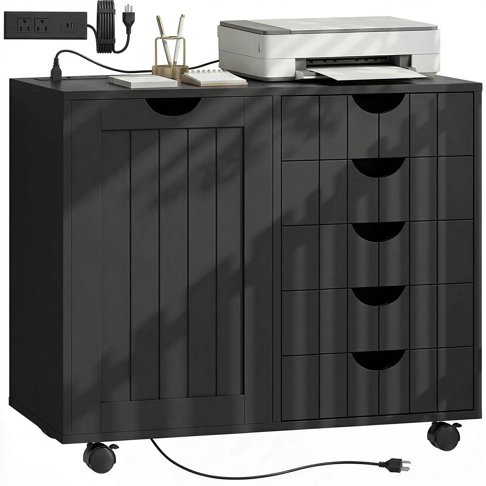 Mobile Lateral Filing Cabinet with 5 Drawers, Printer Stand, Black Office Cabinets & Cupboards at Gallery Canada