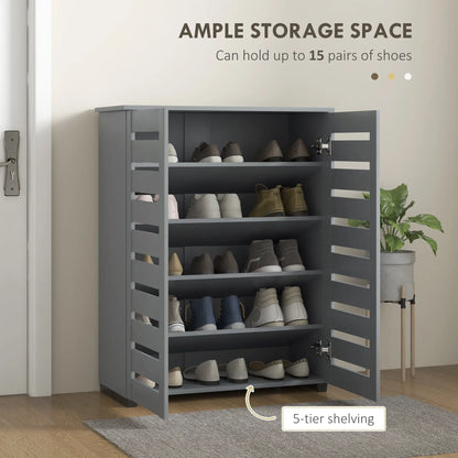 Shoe Storage Cabinet, 2 Slatted Doors, Holds 15 Pairs, Dark Grey Shoe Storage Cabinets & Racks at Gallery Canada