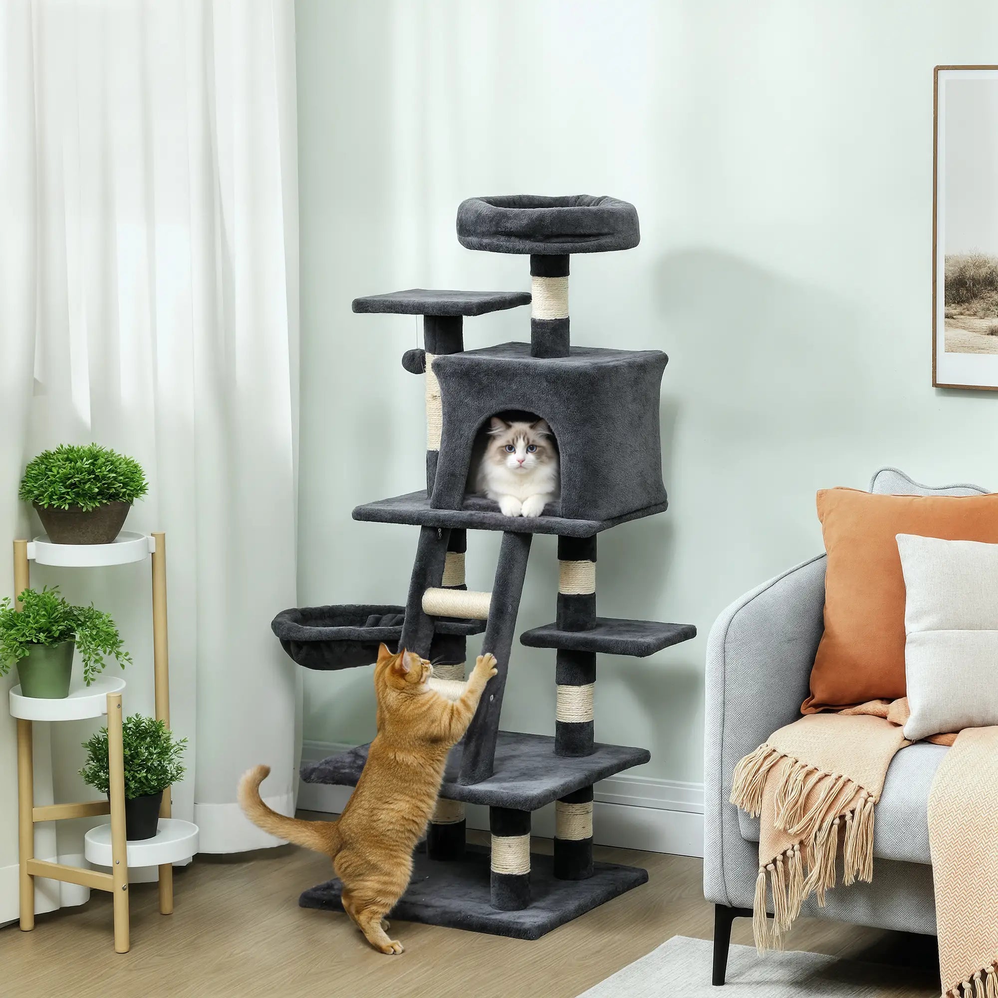 52 Inch Large Cat Tree, Dark Grey Cat Towers at Gallery Canada