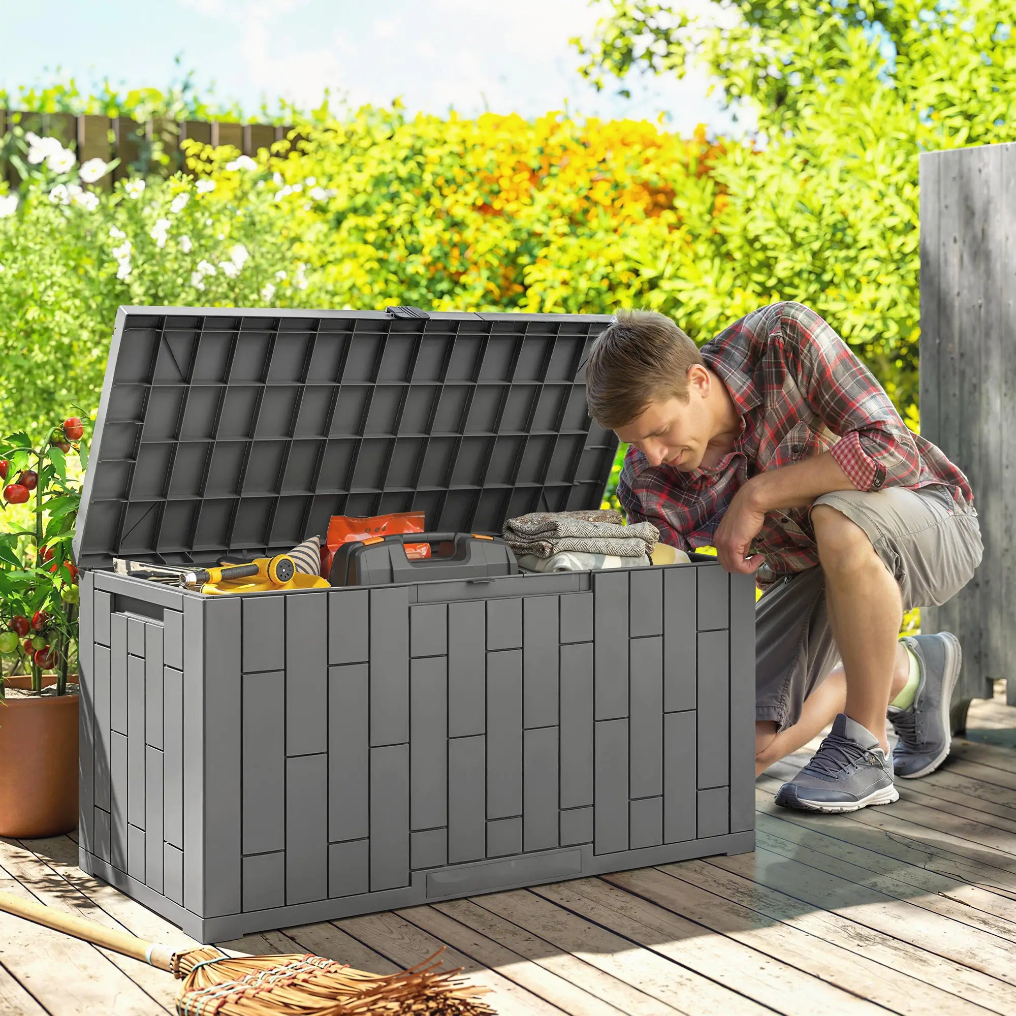 60 Gallon Resin Deck Box, Lockable Outdoor Storage, Splash And UV Resistant Patio Storage Boxes at Gallery Canada