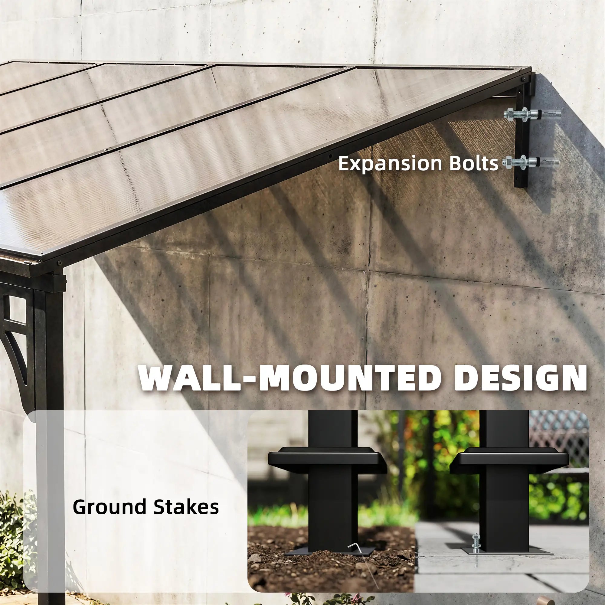 13' x 10' Lean To Gazebo, Hardtop Wall Mounted Pergola, Polycarbonate Roof, Metal-Aluminium Frame Pergolas at Gallery Canada