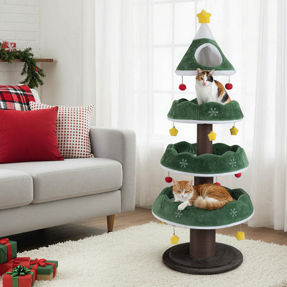 70.5 Inches Tall Christmas Cat Tree with 3 Plush Platforms, Green Cat Trees Condos & Scratchers at Gallery Canada