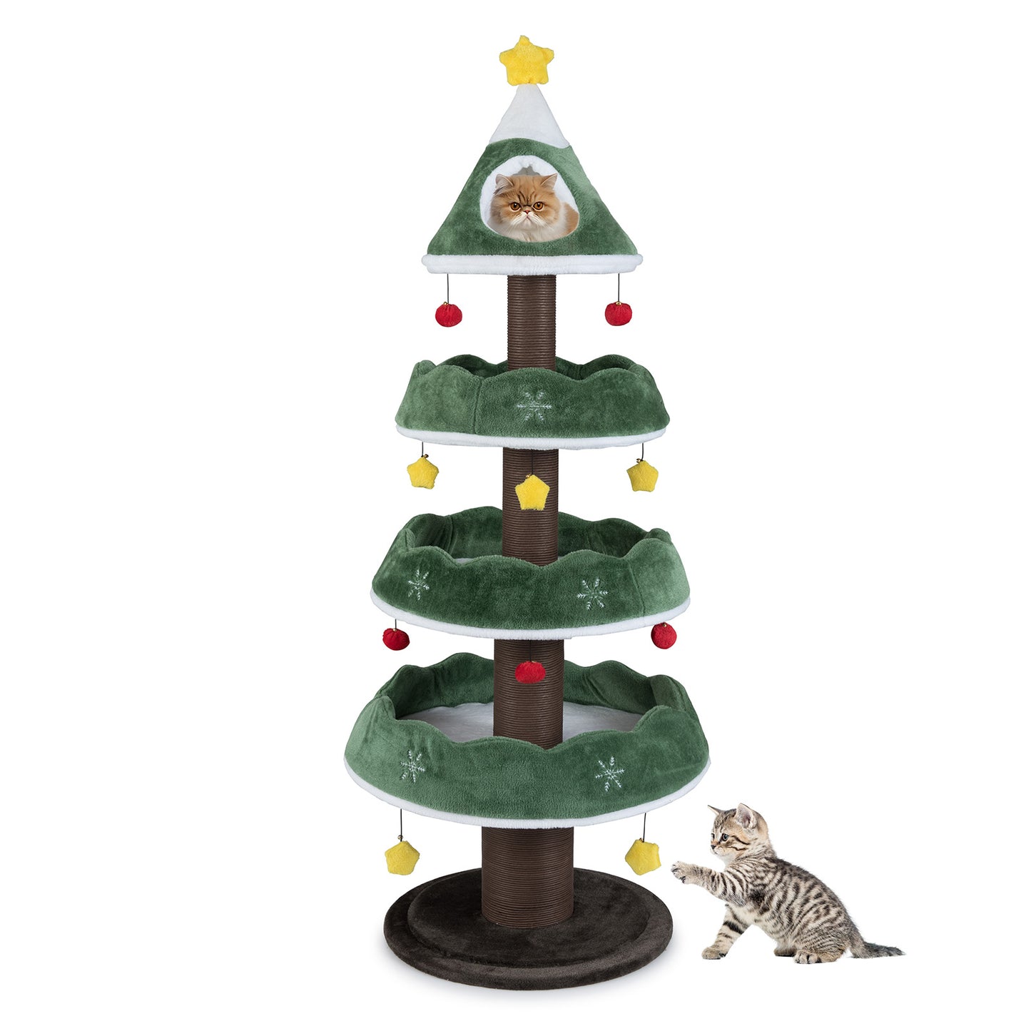 70.5 Inches Tall Christmas Cat Tree with 3 Plush Platforms, Green Cat Trees Condos & Scratchers Green at Gallery Canada