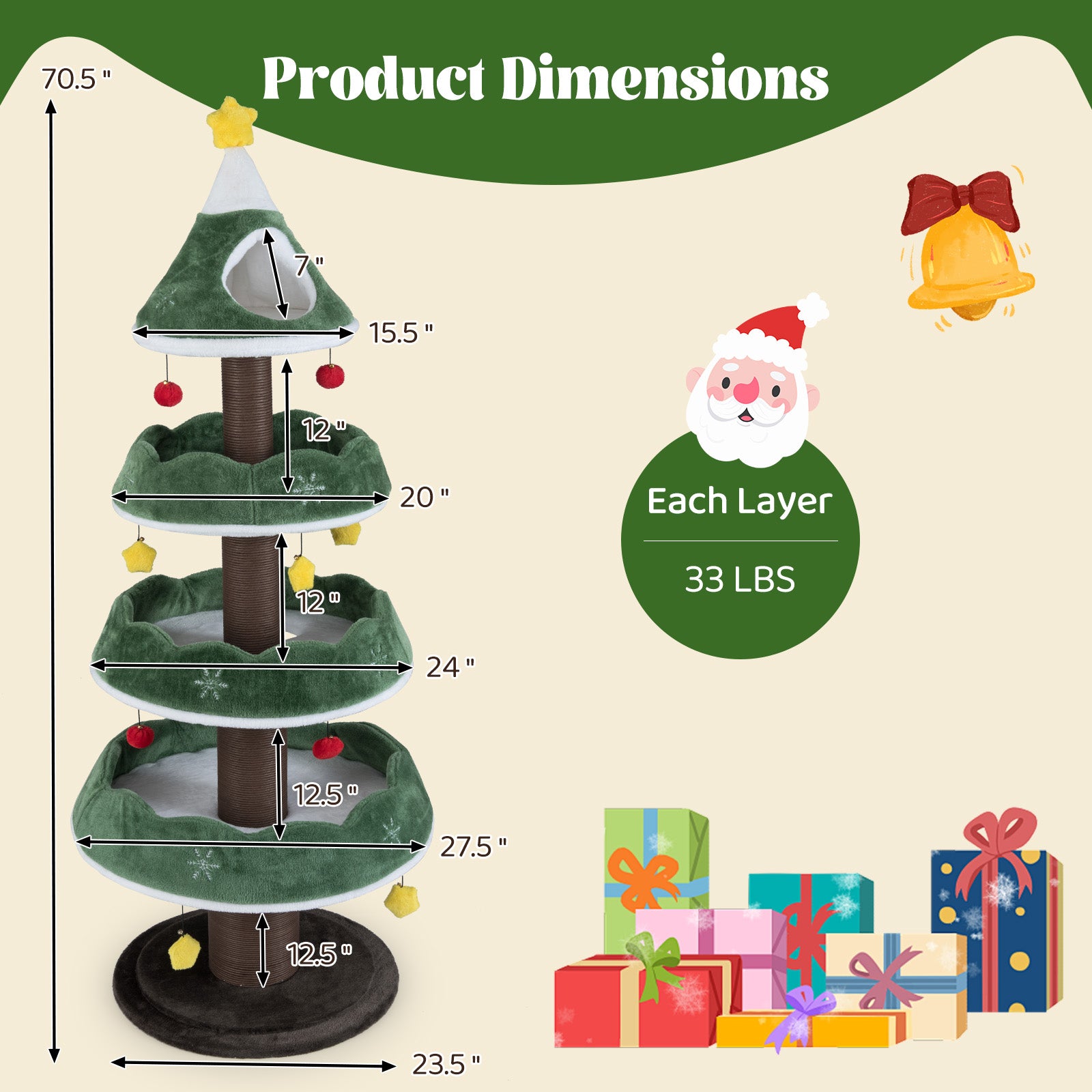 70.5 Inches Tall Christmas Cat Tree with 3 Plush Platforms, Green Cat Trees Condos & Scratchers at Gallery Canada