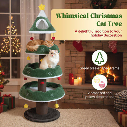 70.5 Inches Tall Christmas Cat Tree with 3 Plush Platforms, Green Cat Trees Condos & Scratchers at Gallery Canada