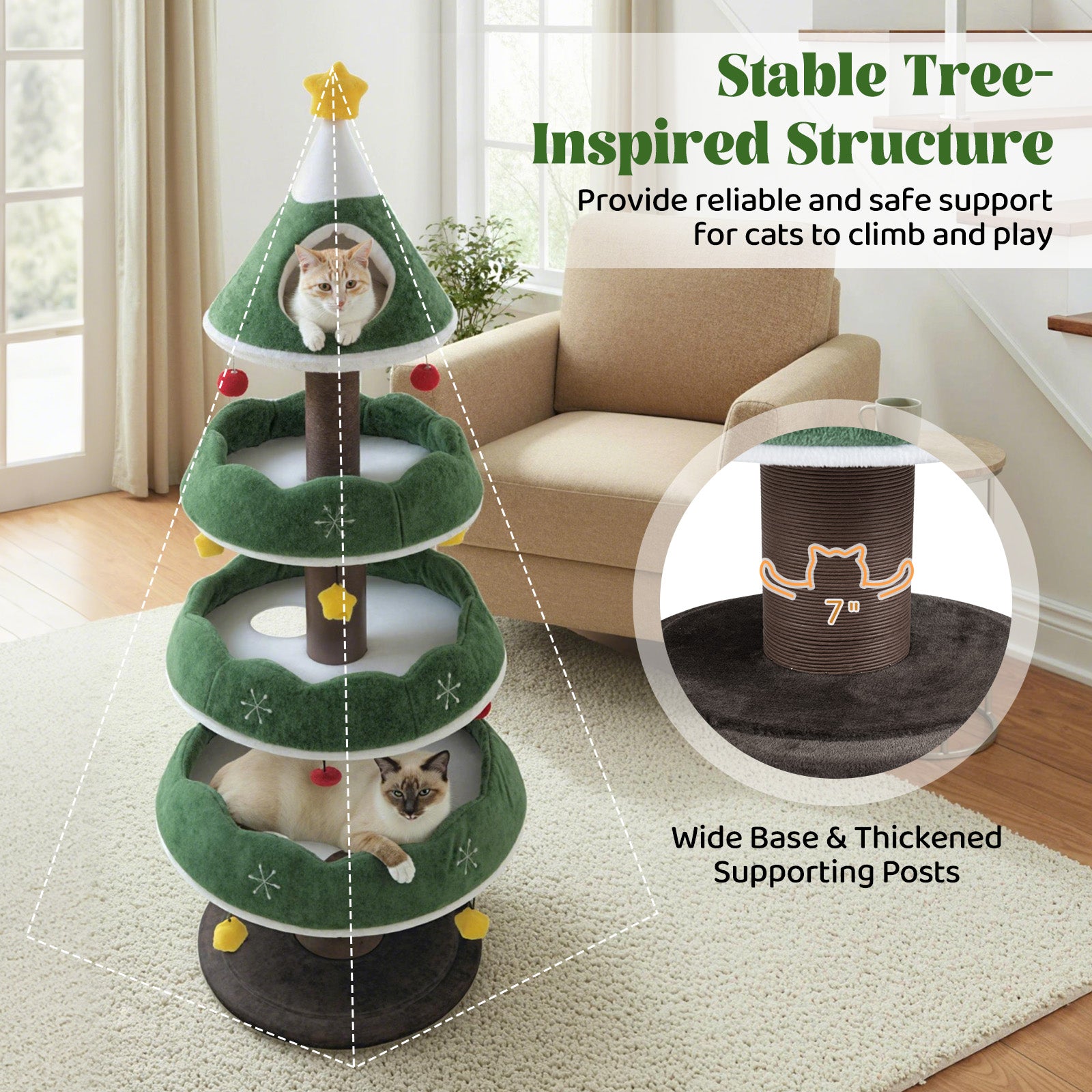 70.5 Inches Tall Christmas Cat Tree with 3 Plush Platforms, Green Cat Trees Condos & Scratchers at Gallery Canada