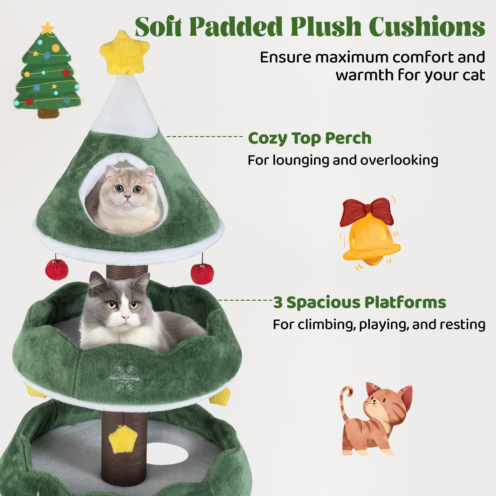 70.5 Inches Tall Christmas Cat Tree with 3 Plush Platforms, Green Cat Trees Condos & Scratchers at Gallery Canada