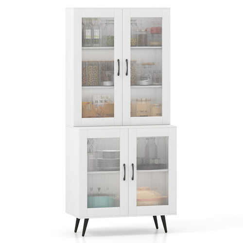70.5 inch Tall Kitchen Pantry Cabinet Cupboard with 4 Transparent Doors, White