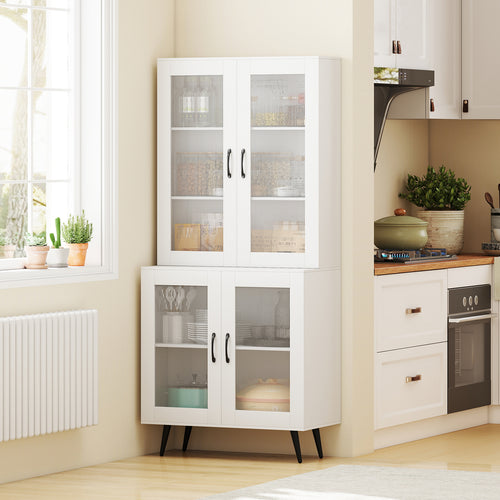70.5 inch Tall Kitchen Pantry Cabinet Cupboard with 4 Transparent Doors, White