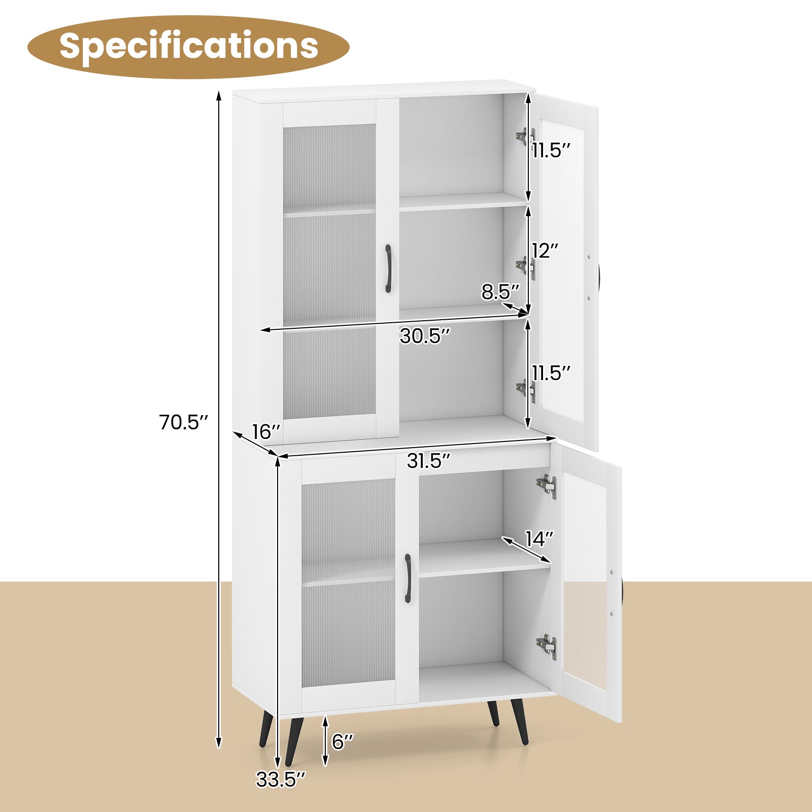 70.5 inch Tall Kitchen Pantry Cabinet Cupboard with 4 Transparent Doors, White Sideboards Cabinets & Buffets at Gallery Canada