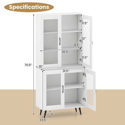 70.5 inch Tall Kitchen Pantry Cabinet Cupboard with 4 Transparent Doors, White Sideboards Cabinets & Buffets at Gallery Canada