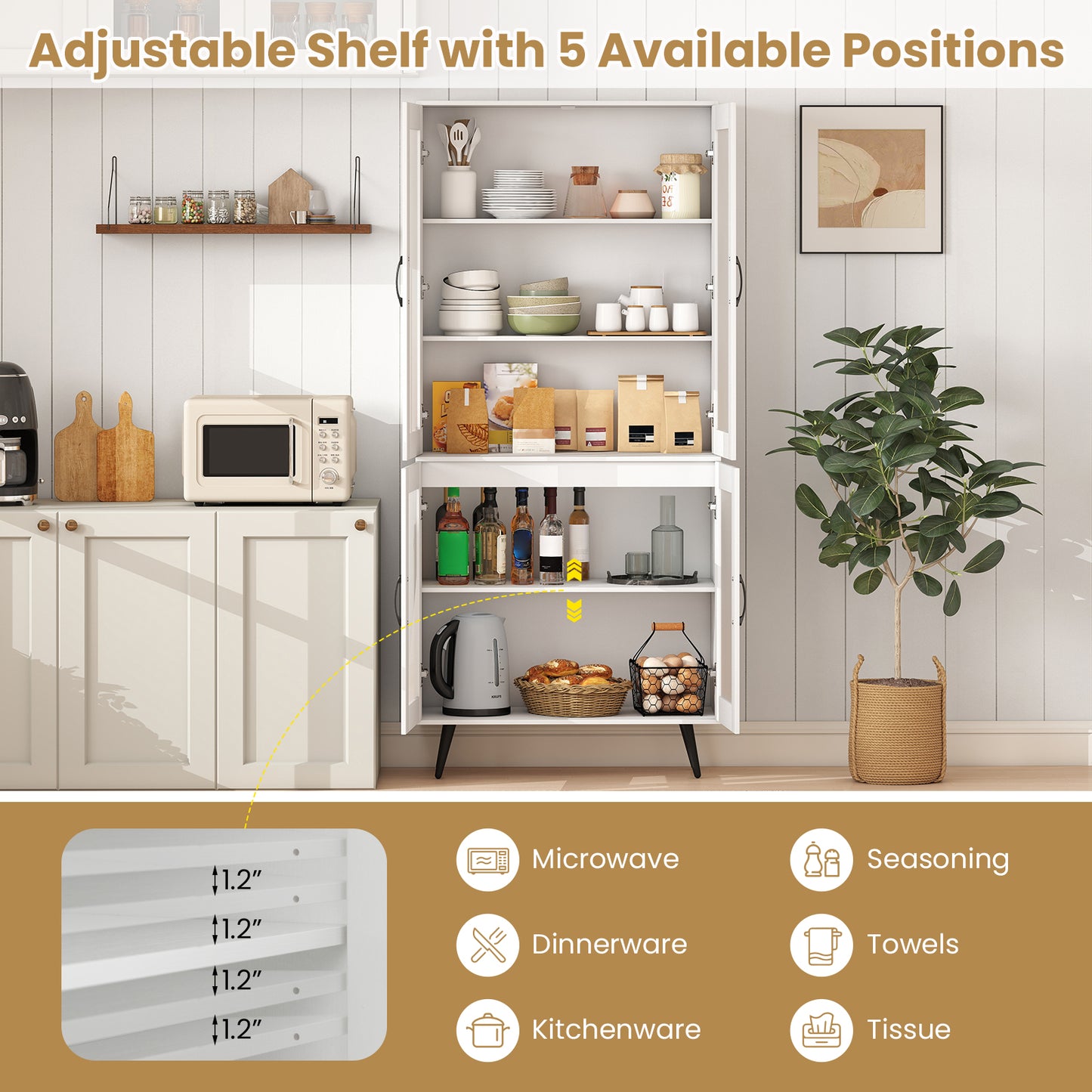 70.5 inch Tall Kitchen Pantry Cabinet Cupboard with 4 Transparent Doors, White Sideboards Cabinets & Buffets at Gallery Canada