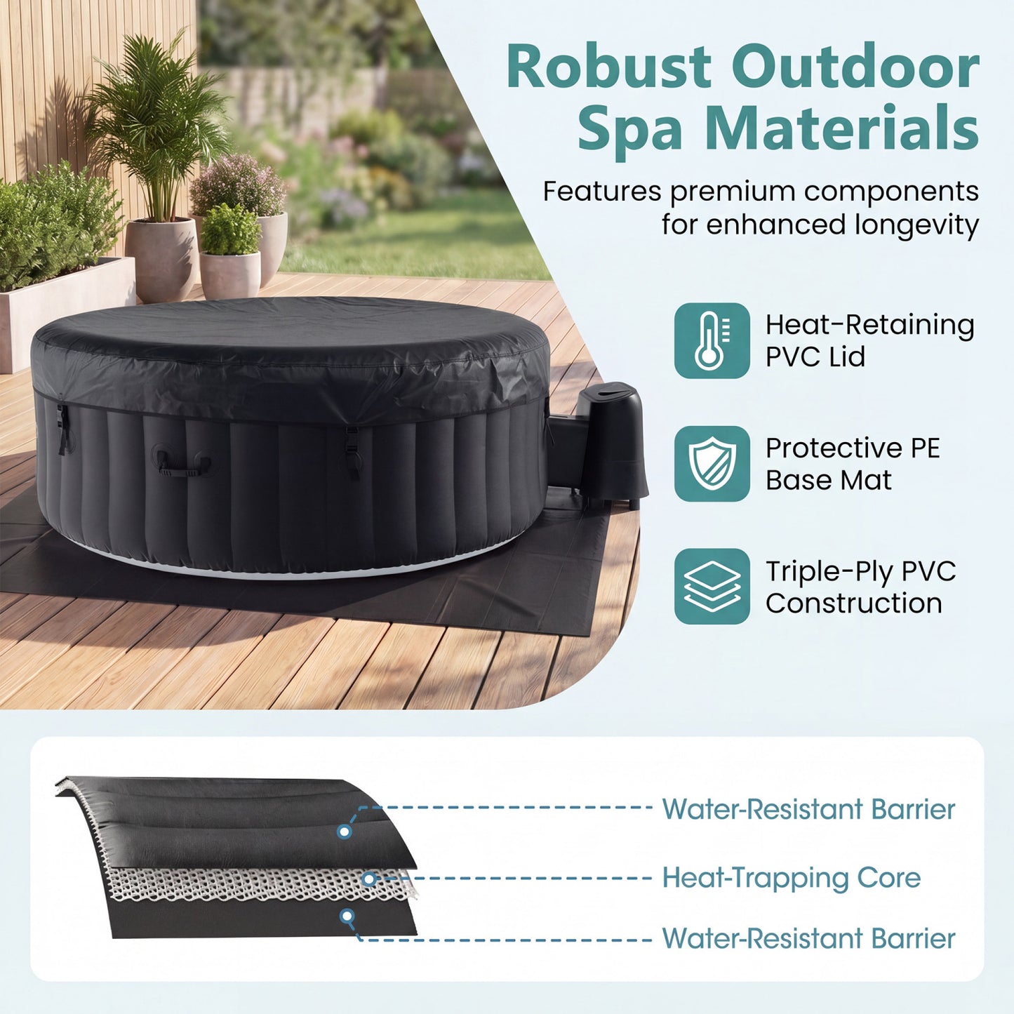 70/80 Inches Round SPA Pool Hottub with 110/130 Air Jets Electric Heater Pump-S, Black Swimming Pools at Gallery Canada