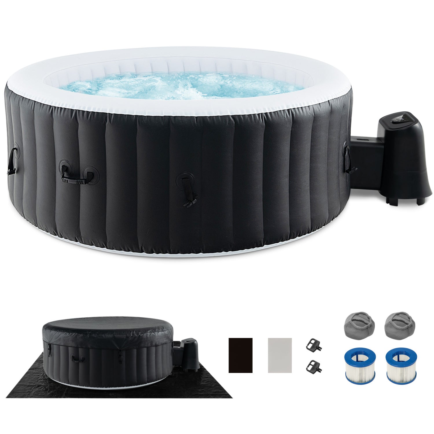 70/80 Inch Round Spa Pool Hot Tub, 110/130 Air Jets, Electric Heater Pump, Black Swimming Pools Black at Gallery Canada