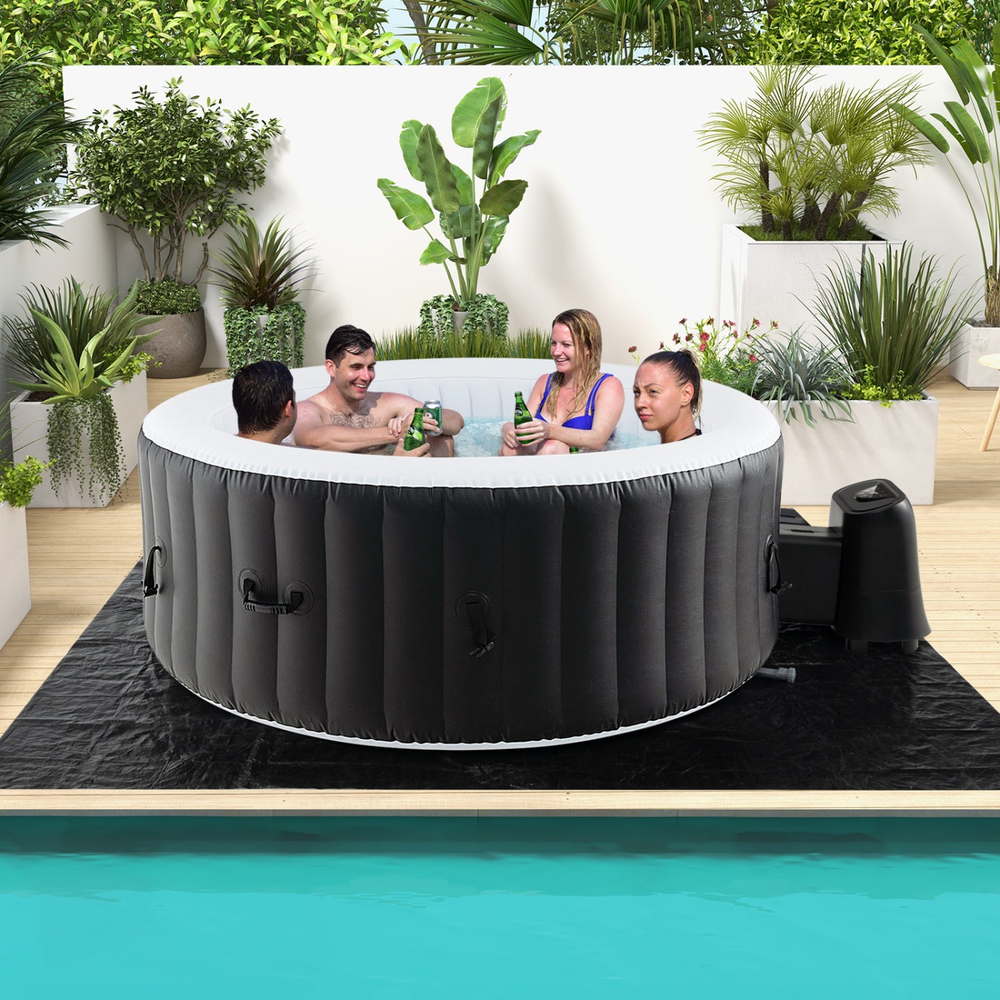 70/80 Inch Round Spa Pool Hot Tub, 110/130 Air Jets, Electric Heater Pump, Black Swimming Pools at Gallery Canada